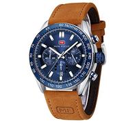 MF MINI FOCUS Men Watch, Chronograph Waterproof Sport Analog Quartz Watches Silicon Strap Fashion Wristwatch for Men, Z-brown blue, Fashion and leisure