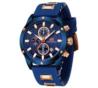 MF MINI FOCUS Men Watch, Chronograph Waterproof Sport Analog Quartz Watches Silicon Strap Fashion Wristwatch for Men, Z-blue, Fashion and leisure