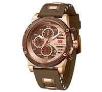 MF MINI FOCUS Men Watch, Chronograph Waterproof Sport Analog Quartz Watches Silicon Strap Fashion Wristwatch for Men, K-brown, Chronograph,Quartz Watches