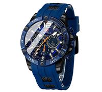 MF MINI FOCUS Men Watch, Chronograph Waterproof Sport Analog Quartz Watches Silicon Strap Fashion Wristwatch for Men, F-Black Blue, Chronograph,Quartz Watches
