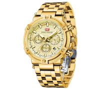 MF MINI FOCUS Men's Brand Quartz Watch Luminous Steel Belt Waterproof Men's Watch 0470G (Gold)