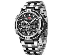 MF MINI FOCUS Men's Brand Quartz Watch Luminous Steel Belt Waterproof Men's Watch 0470G (White Black)