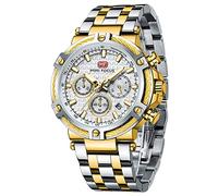 MF MINI FOCUS Men's Brand Quartz Watch Luminous Steel Belt Waterproof Men's Watch 0470G (White Gold)