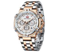 MF MINI FOCUS Men's Brand Quartz Watch Luminous Steel Belt Waterproof Men's Watch 0470G (White Pink)
