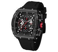 MF MINI FOCUS Men's Quartz Watch Outdoor Barrel Curved Mirror Gradient Hollow Men's Watch 0399G (Black)