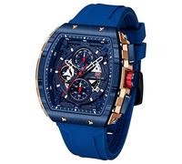 MF MINI FOCUS Men's Quartz Watch Outdoor Barrel Curved Mirror Gradient Hollow Men's Watch 0399G (NEWBlue)