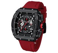 MF MINI FOCUS Men's Quartz Watch Outdoor Barrel Curved Mirror Gradient Hollow Men's Watch 0399G (Red Black)