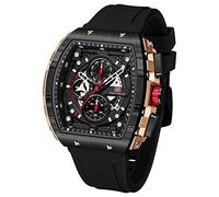 MF MINI FOCUS Men's Quartz Watch Outdoor Barrel Curved Mirror Gradient Hollow Men's Watch 0399G (Rose Black)