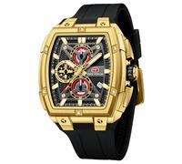 MF MINI FOCUS Men's Quartz Watch Wine Barrel Outdoor Style Curved Mirror Multi-Layer Hollow Men's Watch 0602G (Gold)