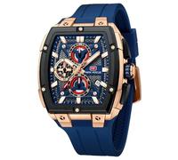 MF MINI FOCUS Men's Watch Analog Fashion Wrist Watch, Skeleton Tonneau Watch for Men with Chronograph,Ideal for Sports Enthusiasts and Daily Wear, Blue_Golden (Blue)