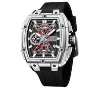 MF MINI FOCUS Men's Watch Analog Waterproof Fashion Date Wrist Watch, Skeleton Tonneau Watch for Men with Chronograph,Ideal for Sports Enthusiasts and Daily Wear - Perfect Gifts for Men, Silver