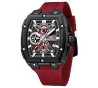 MF MINI FOCUS Men's Watch Analog Waterproof Fashion Date Wrist Watch, Skeleton Tonneau Watch for Men with Chronograph,Ideal for Sports Enthusiasts and Daily Wear - Perfect Gifts for Men, Red_Black