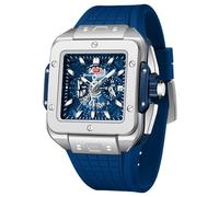 MF MINI FOCUS Men's Watch Fashion Square Wrist Watches (Chronograph/Waterproof/Luminous/Calendar) Silicon Strap Quartz Watch for Men, Blue_Silver, Modern
