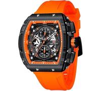 MF MINI FOCUS Men's Watch Fashion Tonneau Wrist Watches (Chronograph/Waterproof/Luminous/Calendar) Silicon Strap Quartz Watch for Men, Orange_Black, Classic