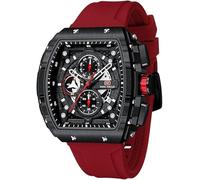 MF MINI FOCUS Tonneau Men's Watch Fashion Wristwatches (Chronograph/Waterproof/Luminous/Calendar) Silicone Strap Quartz Watch for Men …, Red, Black 2