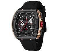 MF MINI FOCUS Tonneau Men's Wrist Watch (Chronograph/Waterproof/Luminous/Calendar) Silicone Strap Quartz Watch for Men, Black_gold, Classic