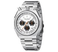 MF MINI FOCUS Unique Dress Men Watches (Chronograph/Waterproof/Luminous/Calendar) Big Face Stainless Steel Band Watches for Men, White_Silver