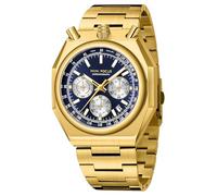 MF MINI FOCUS Unique Dress Men Watches (Chronograph/Waterproof/Luminous/Calendar) Big Face Stainless Steel Band Watches for Men, Blue_Golden