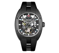 MF MINI FOCUS Unique Men Watches,Automatic Mechanical Watch,Luxury Hollow Tonneau Watches for Men with Silicon Band, Black, Classic
