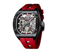 MF MINI FOCUS Unique Men Watches,Automatic Mechanical Watch,Luxury Hollow Tonneau Watches for Men with Silicon Band, Red, Modern