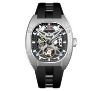 MF MINI FOCUS Unique Men Watches,Automatic Mechanical Watch,Luxury Hollow Tonneau Watches for Men with Silicon Band, silver, Classic