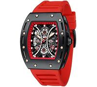 MF MINI FOCUS Watch Wristwatch Fashion Hollow Big Dial Luminous Waterproof Sport Analog Quartz Business Mens Watches Silicon Strap Dress Watch (Red)