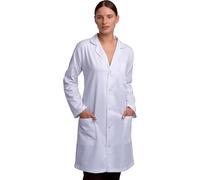 MF Professional Lab coat for Women, Doctor Workwear Lab Coat White, Multiple Pockets, Classic Fit, Snap Closing, Long Sleeve Medical coat, Cotton Polyester Scientist Lab Uniform Medium.