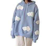 Mfacl Cute Hoodies Sweatshirt Kawaii Hoodie Women's Harajuku Wind Loose Cloud Sweater Kawaii Vintage Loose Knitted Sweater (Color : Blue, Size : S)