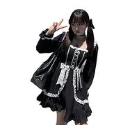 Mfacl Cute Lolita Dress Skirt Summer Dresses Lolita Gothic Dress Girl Patchwork Vintage Designer Mini Dress Japan Style Kawaii Clothes Fall Dresses for Women (Color : BLACK, Size : L)