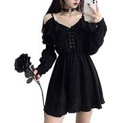 Mfacl Cute Lolita Dress Skirt Summer Dresses Women Dress Plus Size Lace Up Black Autumn Sexy High Waist Femme Dresses Off Shoulder Long Sleeve Gothic Clothes (Color : Black, Size : XXL)