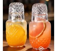 Mfacoy Bedside Water Carafe & Glass Set, 17 OZ Pitcher & 5 OZ Cup, Vintage Glass Night Carafe with Cup for Bedroom