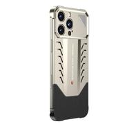 MFAOSHI Aluminum Alloy Case for iPhone 16 Pro Max/16 Pro/16 Plus/16, Luxury Metal Leather Hybrid Case Slim Frameless Heat Dissipation Phone Cover,Gold,16 ProMax