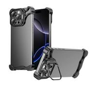 MFAOSHI Aluminum Alloy Case for iPhone 16 Pro Max/16 Pro, Slim Frameless Metal Shockproof Bumper Case with Lens Protection Kickstand Cover,Black,16 Pro