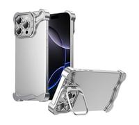 MFAOSHI Aluminum Alloy Case for iPhone 16 Pro Max/16 Pro, Slim Frameless Metal Shockproof Bumper Case with Lens Protection Kickstand Cover,Silver,16 ProMax
