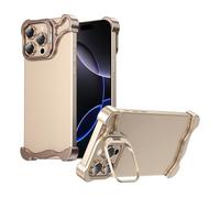 MFAOSHI Aluminum Alloy Case for iPhone 16 Pro Max/16 Pro, Slim Frameless Metal Shockproof Bumper Case with Lens Protection Kickstand Cover,Gold,16 ProMax