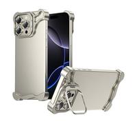 MFAOSHI Aluminum Alloy Case for iPhone 16 Pro Max/16 Pro, Slim Frameless Metal Shockproof Bumper Case with Lens Protection Kickstand Cover,Grey,16 Pro