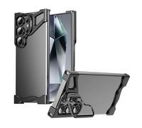 MFAOSHI Aluminum Alloy Case for Samsung Galaxy S25 Ultra, Slim Frameless Metal Shockproof Bumper Case with Lens Protection Kickstand Cover,Black,S25 Ultra