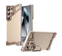 MFAOSHI Aluminum Alloy Case for Samsung Galaxy S25 Ultra, Slim Frameless Metal Shockproof Bumper Case with Lens Protection Kickstand Cover,Gold,S25 Ultra