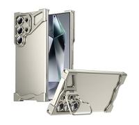 MFAOSHI Aluminum Alloy Case for Samsung Galaxy S25 Ultra, Slim Frameless Metal Shockproof Bumper Case with Lens Protection Kickstand Cover,Grey,S25 Ultra