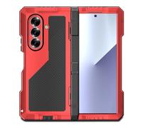 MFAOSHI Aluminum Alloy Case for Samsung Galaxy Z Fold 7, All-inclusive Lens Hinge Screen Protection Metal Case with Hidden Kickstand Cover,Red,Z Fold 7