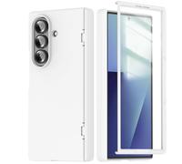 MFAOSHI Anti-Fall Case for Samsung Galaxy Z Fold 7, Tempered Glass Screen Hinge Protection Case Slim Frosted All-inclusive Phone Cover,White,Z Fold 7