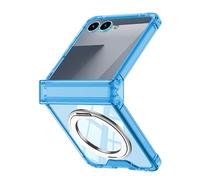 MFAOSHI Magnetic Case for Samsung Galaxy Z Flip 7, Slim HD Clear Case with Swivel Ring Stand All-inclusive Hinge Protection Cover,Blue,Z Flip 7