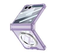 MFAOSHI Magnetic Case for Samsung Galaxy Z Flip 7, Slim HD Clear Case with Swivel Ring Stand Screen Hinge Protection All-inclusive Cover,Purple,Z Flip 7