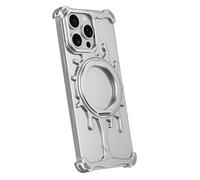 MFAOSHI Metal Case for iPhone 16 Pro Max/16 Pro, Slim Magnetic Frameless Heat Dissipation Phone Cover with Rotation Ring Stand Case,Silver,16 ProMax