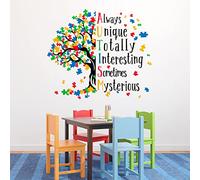 Mfault Autism Awareness Day Inspirational Sign Wall Decal Sticker, Positive Puzzle Piece Tree Colorful Nursery Classroom Decoration Baby Bedroom Art, Autistic Spectrum Motivational Kid Room Decor Gift