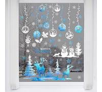 Mfault Christmas Snowflake Winter Wonderland Window Clings 9 Sheets, Xmas Tree Reindeer Snowman Decal Stickers Bedroom Decorations, Elk Snowball Christmas Holiday Home Kitchen Living Room Decor
