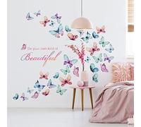 Mfault Girls Butterfly Be Your Own Kind of Beautiful Inspirational Quote Wall Decal Sticker, Watercolor Positive Saying Decorations Bedroom Living Room Art, Motivational Home Kitchen Blue Purple Decor