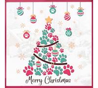Mfault Merry Christmas Tree Window Clings 4 Sheets, Xmas Dog Cat Paws Stickers Decals Decorations Pet Lover Gifts, Christmas Ball Snowflake New Year 2025 Party Home Kitchen Holiday Decor
