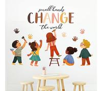 Mfault Small Hands Change The World Equality Wall Decals Stickers, Inspirational Quote Diversity Handprint Nursery Classroom Decorations Kids Bedroom Art, Toddlers Room Preschool Daycare Library Decor