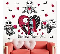 Mfault Valentine's Day Wall Decals Stickers, Nigh.tmar e BEF.ore Christmas Jack Skellington Sally Home Bedroom Decor, True Love Never Dies Heart Anniversary Wedding Living Room Kitchen Decorations Art